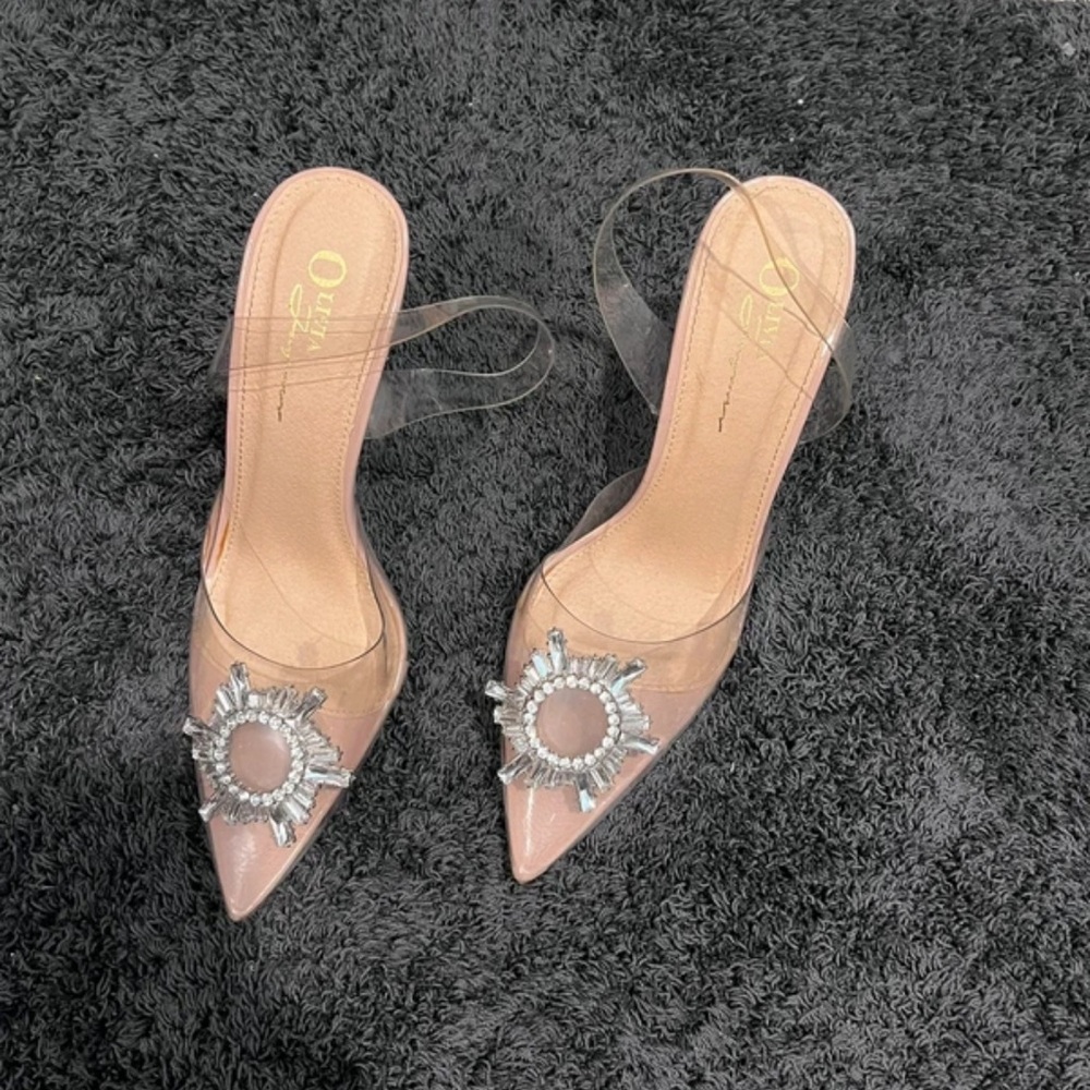 Elegant Clear Strap Heels with Silver Embellishment